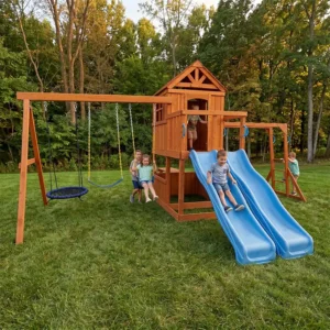 wood swing set with slide
